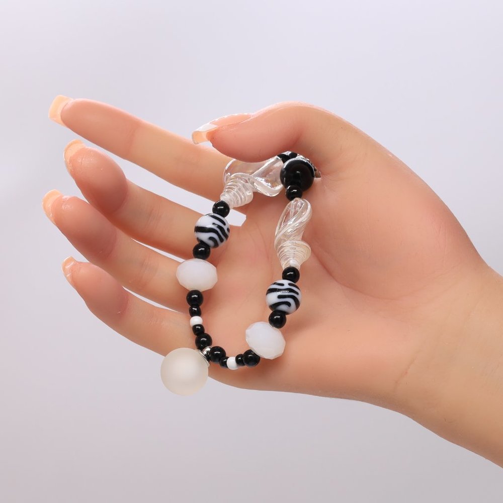 3 Piece Set Necklace Bracelet Earrings Black White Crystals Stripped Glass Beads - Picture 8 of 8